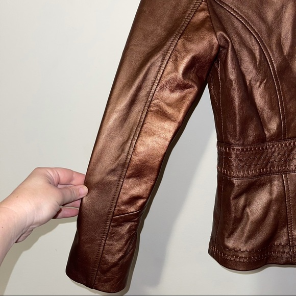 🚨SOLD🚨 CACHE 100% Lamb Leather Bronze Jacket/Blazer - Picture 3 of 13